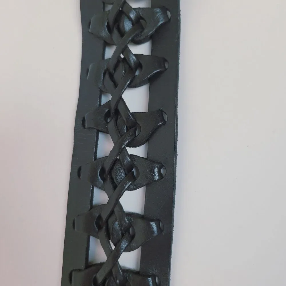 Black Leather Fringe Belt Wide Lace Up Boho Western Festival Adjustable Tie